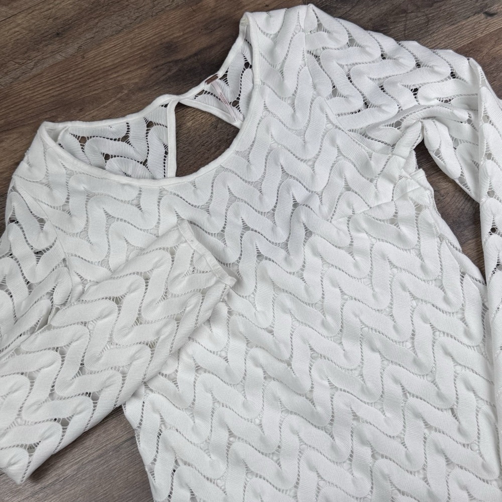 Free People Womens L Wild Thing Party Dress Lined Zig Zag White Crochet Short